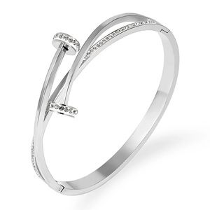 Cross Nail Bangle Bracelet with Zircons